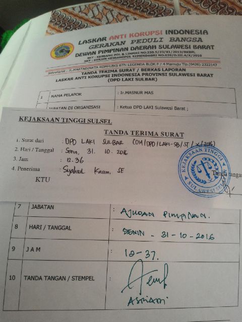 Bukti Laporan LAKI di Kejati Sulsel